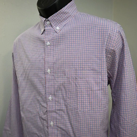 J.CREW Button Up Dress Shirt Plaid Long Sleeve Front Pocket Mens Size Large - Picture 1 of 10